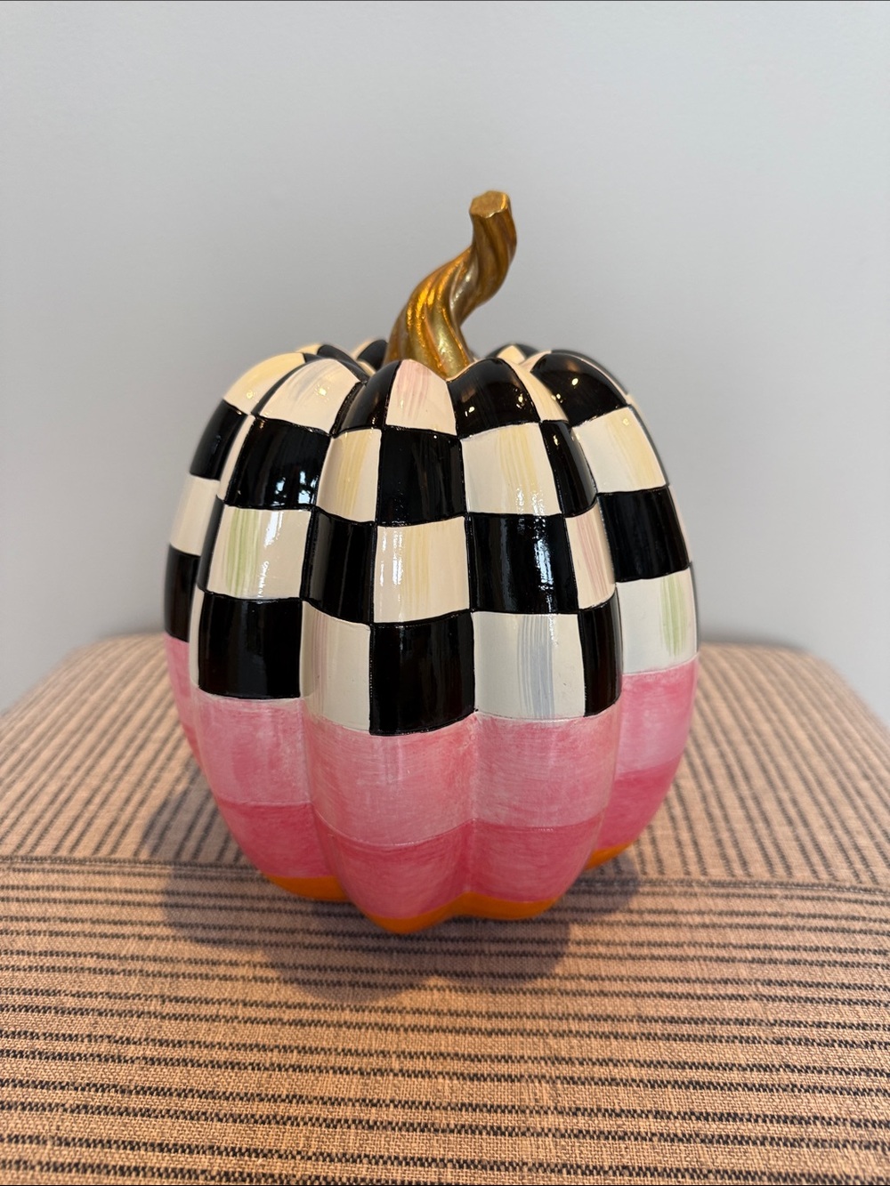 MacKenzie-Childs Cotton Candy Medium Check Pumpkin